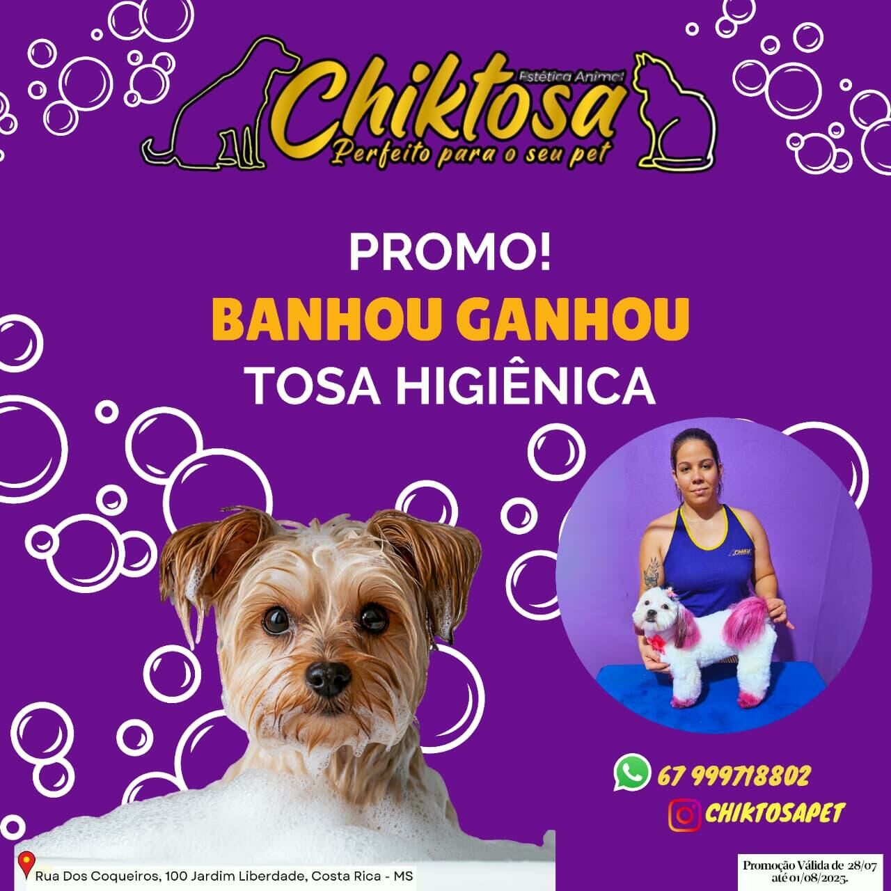 Imagem de compartilhamento para o artigo Banho com tosa higiênica grátis? Só na Chiktosa, em Costa Rica! da MS Todo dia